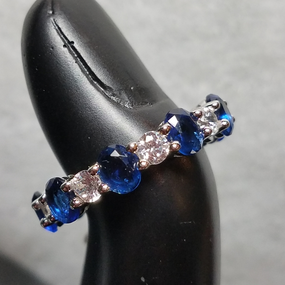 Blue Sapphire & White Stone Eternity Ring - Women Jewelry
